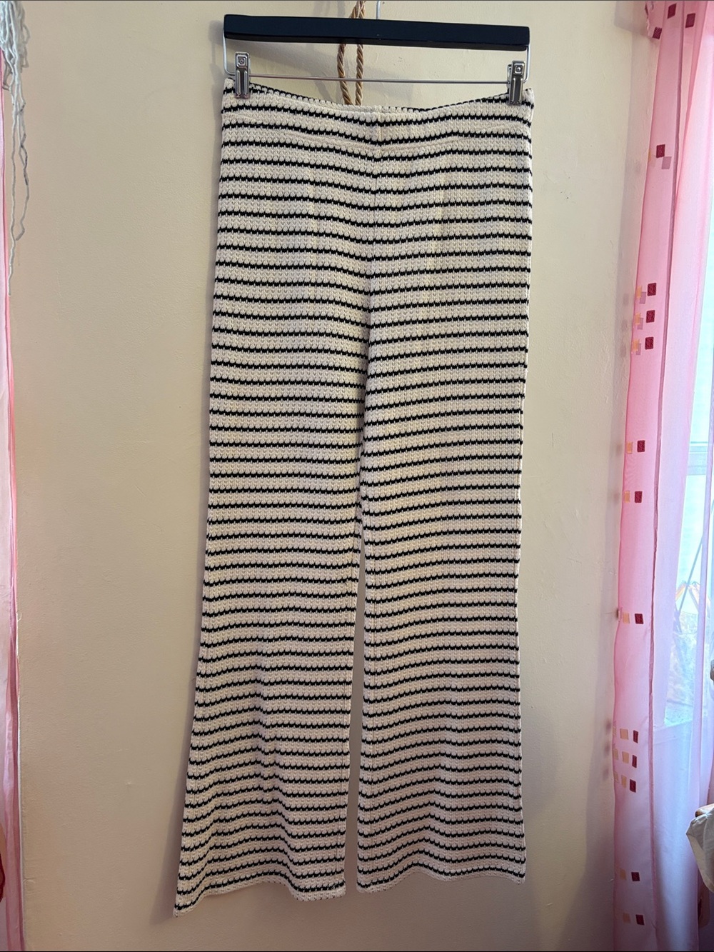 Black & White Striped Wide-Leg Knit Pants